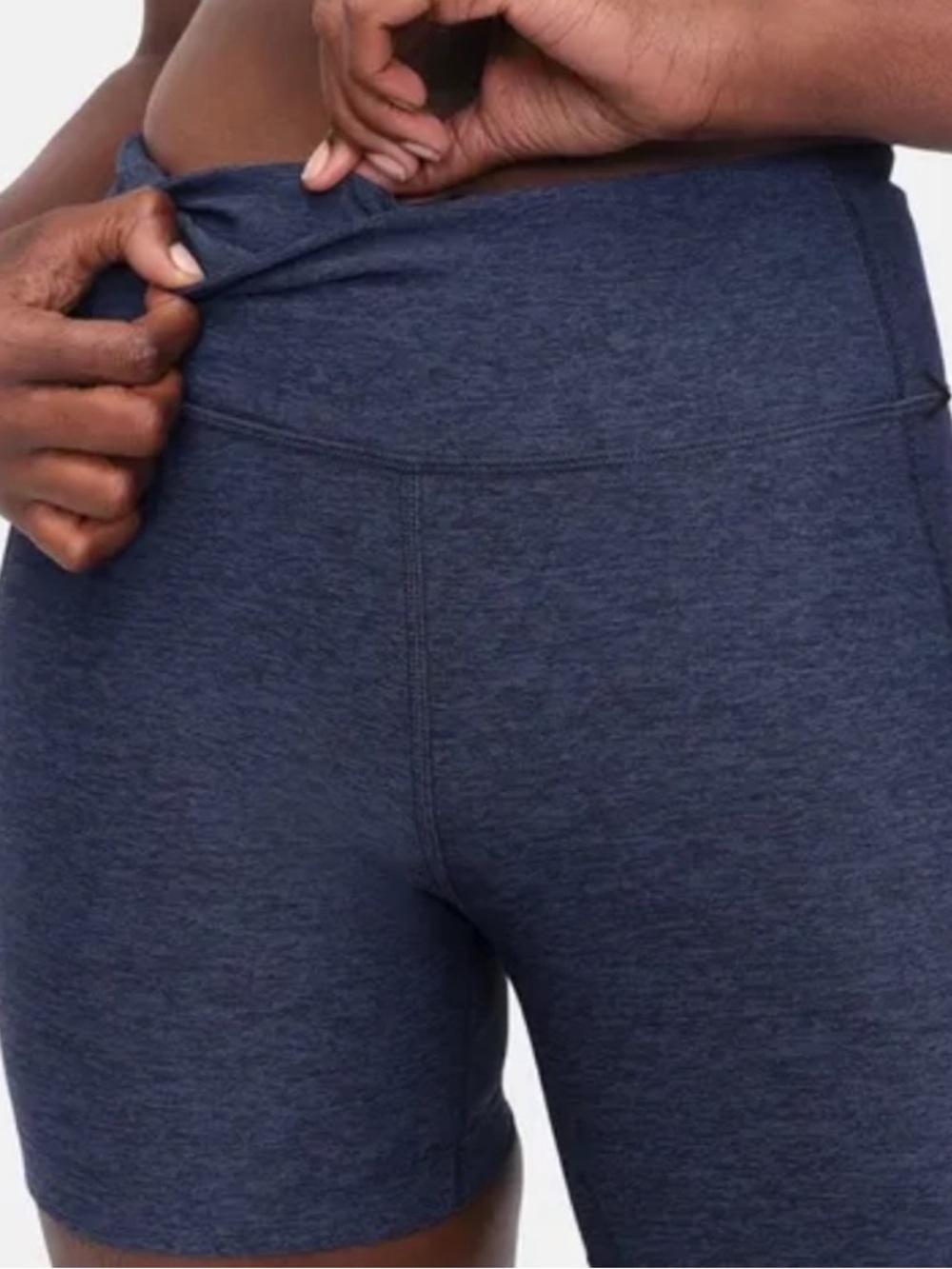 OUTDOOR VOICES | Warm Up Short Navy Heather Bike Short Wide Waistband Pocket